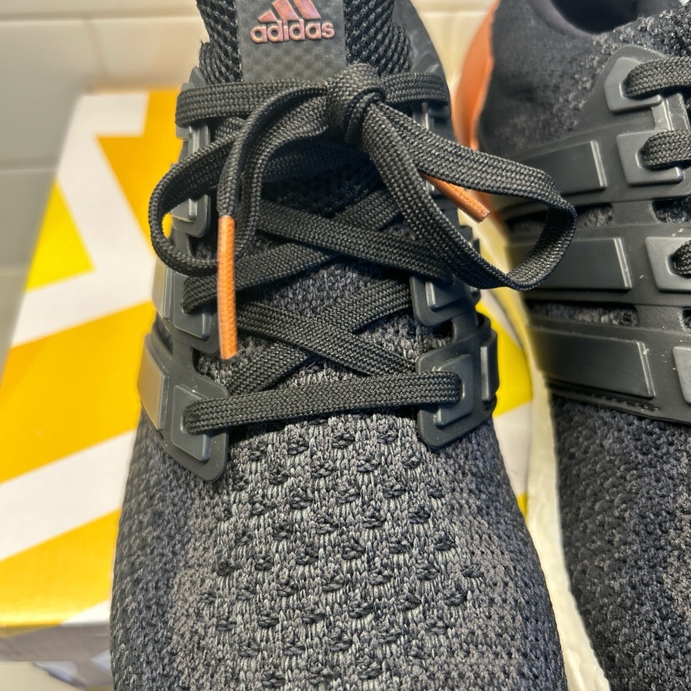 Adidas Men's Black and Gray Sneakers with Orange Accents